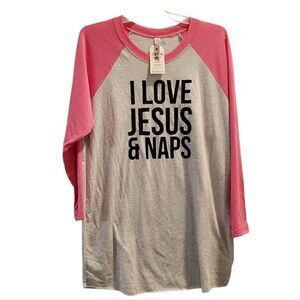 Elly & Grace I LOVE JESUS & Naps baseball Tee Shirt M Nwt
